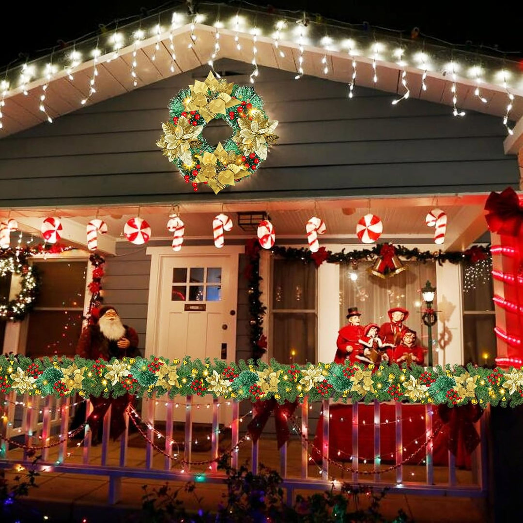 SHAVINGFUN Weihnachtsgirlande,2.7M/9Ft Weihnachtsgirlande mit Beleuchtung,Vorbeleuchteter Künstliche