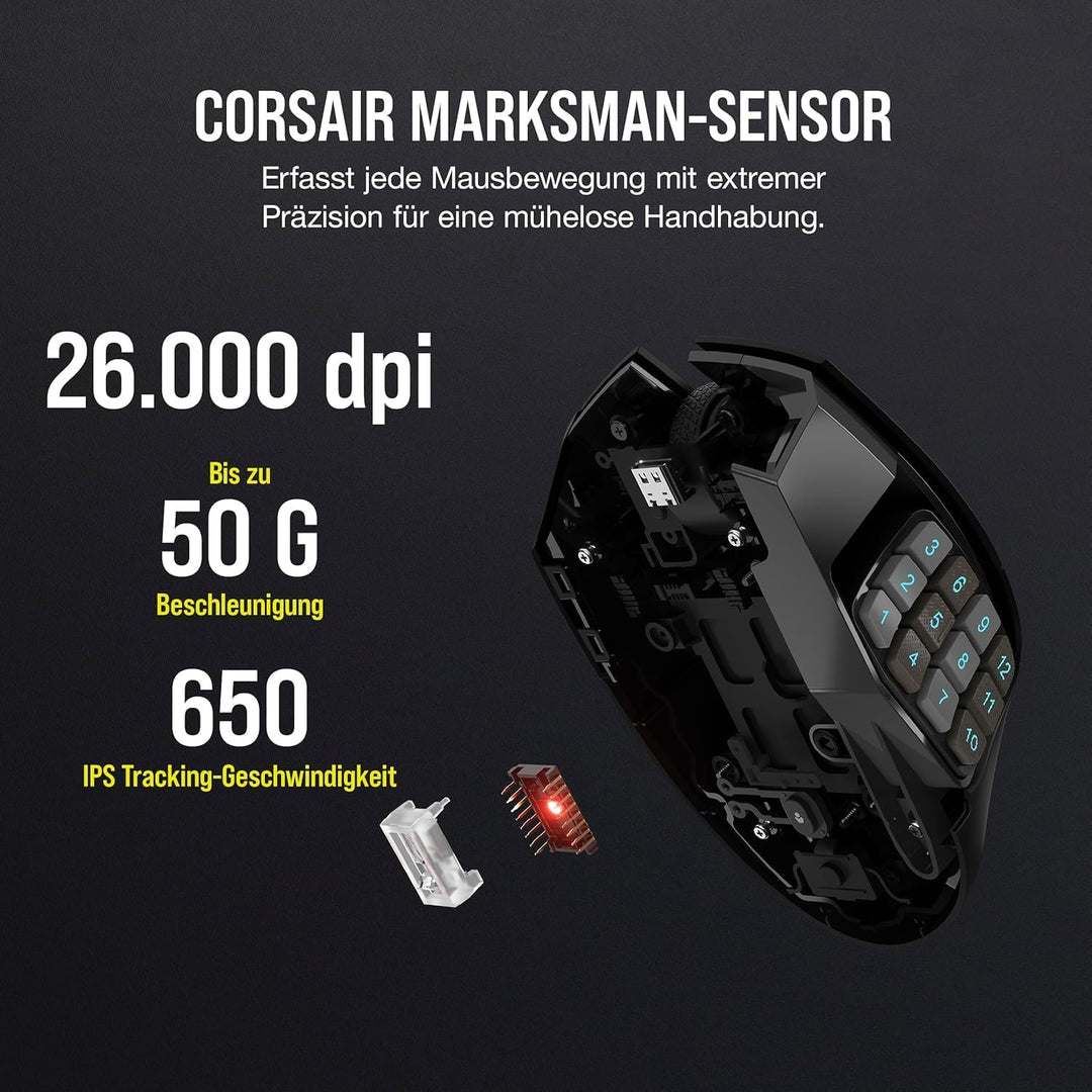 Corsair Scimitar Elite RGB Wireless MMO Gaming Mouse - 26.000 DPI - 16 Programmierbare Tasten - Bis