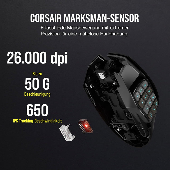 Corsair Scimitar Elite RGB Wireless MMO Gaming Mouse - 26.000 DPI - 16 Programmierbare Tasten - Bis