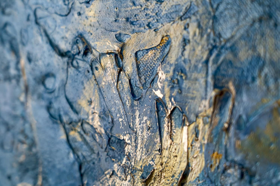 YS-Art Abstrakt Fluoreszierendes selbst leuchtendes Acryl 3D Gemälde auf runder Leinwand Neptun hand