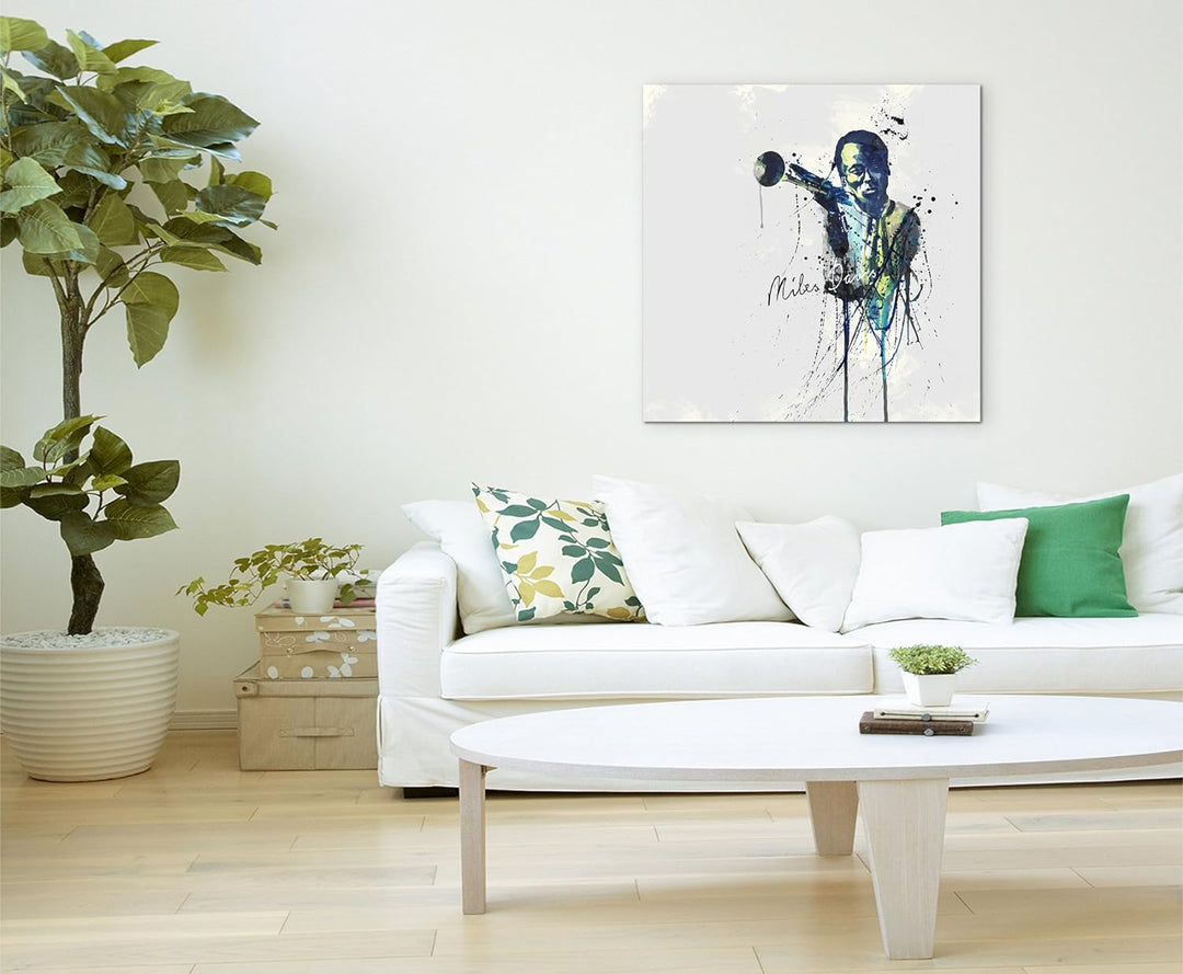Paul Sinus Art Miles Davis II 60x60cm Keilrahmenbild Kunstbild Aquarell Art Wandbild auf Leinwand fe
