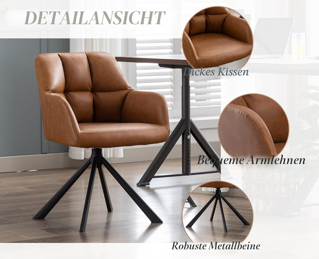 chairus Schreibtischstuhl PU Leder Bürostuhl 360° Drehbar Schreibtischstuhl Sessel für Arbeitszimmer