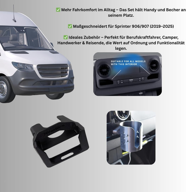 Getränke- und Handyhalter Set Mercedes Sprinter 907/906 2019-2024 (Typ 903BB35)