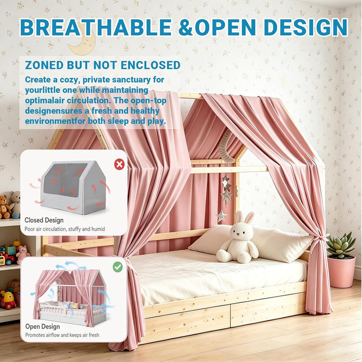 Hausbett Himmel, Betthimmel Hausbett Musselin mit 2 Stück Betthimmel, Stoffhimmel, Baldachin Kinderz