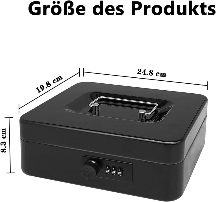 Geldkassette aus Stahl mit Zahlenschloss, kleine Geldkassette aus Metall mit abnehmbarem Geldfach, G