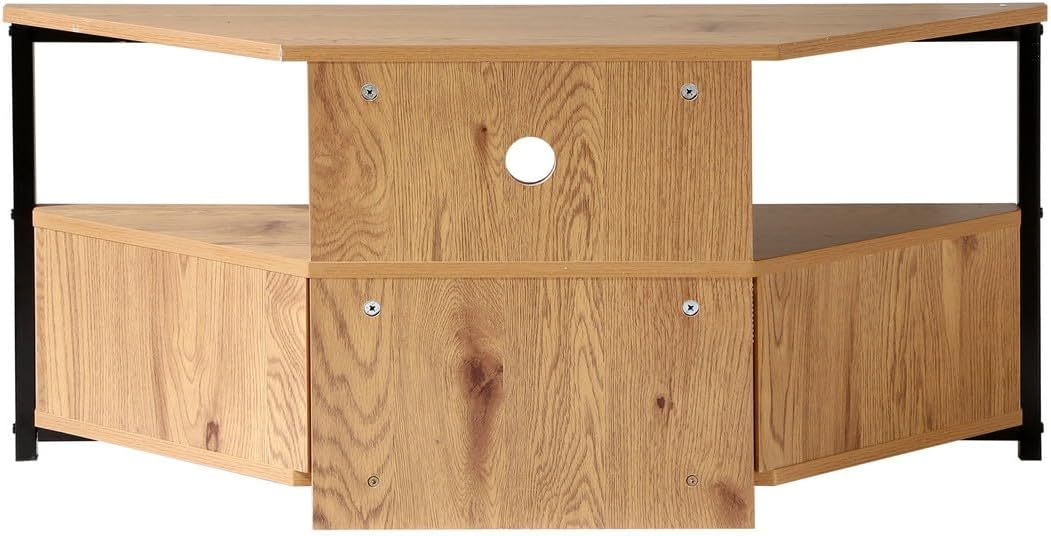 Calicosy - TV-Eckschrank, 1 Klapptür, Geflecht aus Rattan, Holzdekor, Spanplatten, Metallfüsse, Wohn