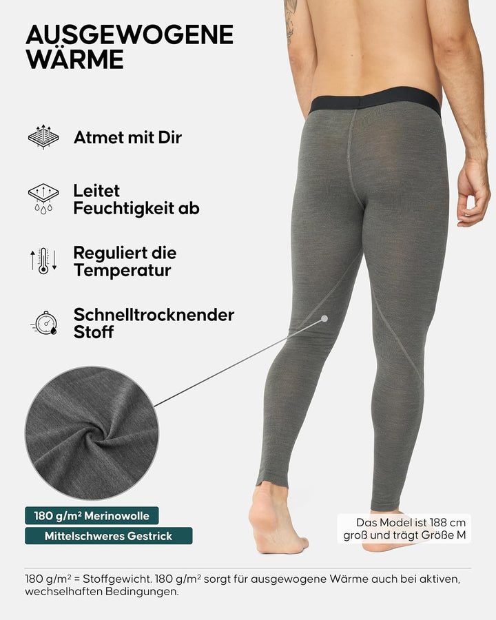 DANISH ENDURANCE Merino Thermounterhose Herren Lang, Premium Thermounterwäsche Herren, Funktionsunte