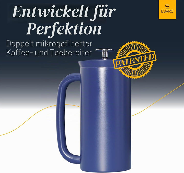 ESPRO - P7 French Press - Double Walled Stainless Steel Insulated Coffee and Tea Maker with Micro-Fi