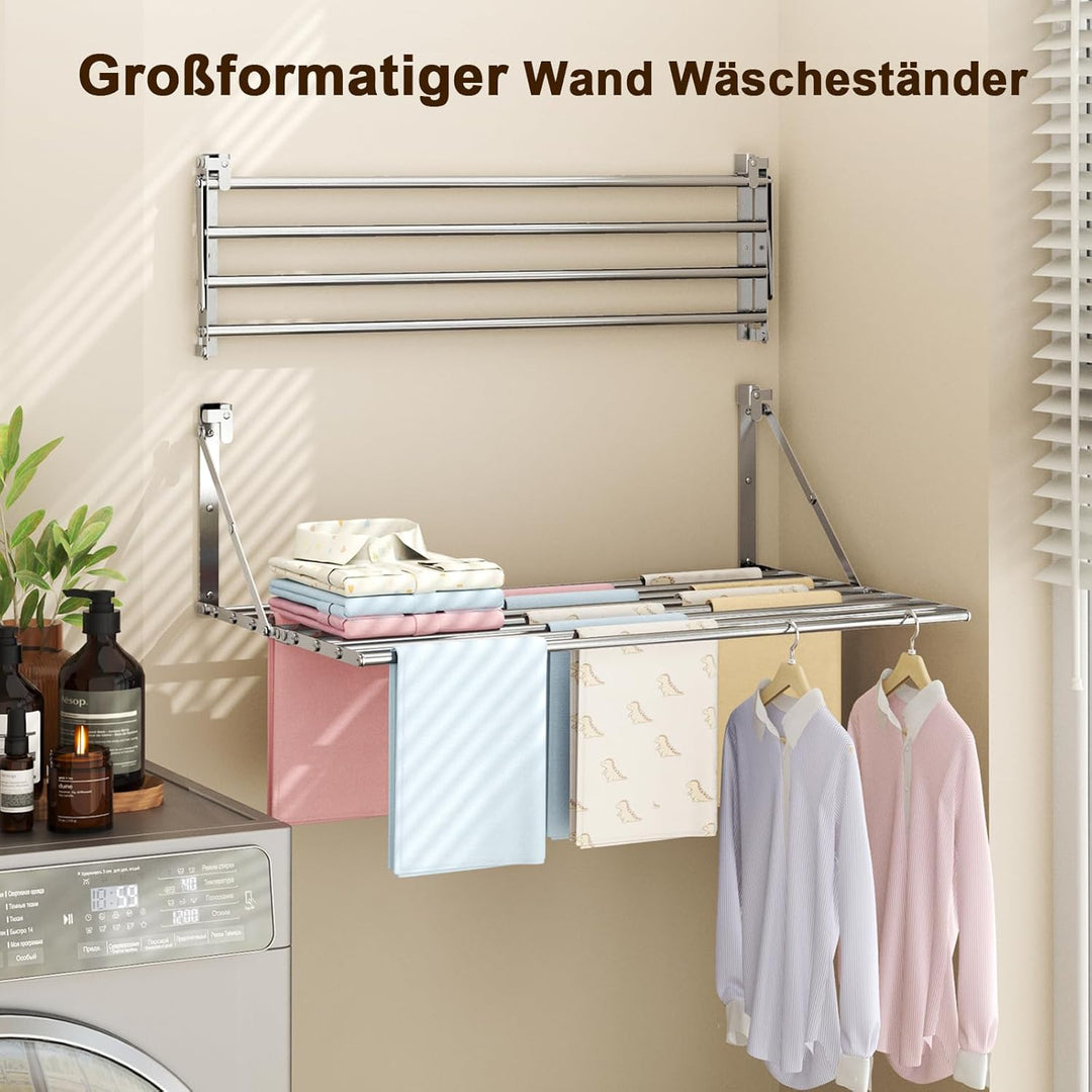 Innotic 80CM Wäscheständer Wandmontage Klappbar, Rostbeständig Wäschetrockner Wand Outdoor mit 8 Sta