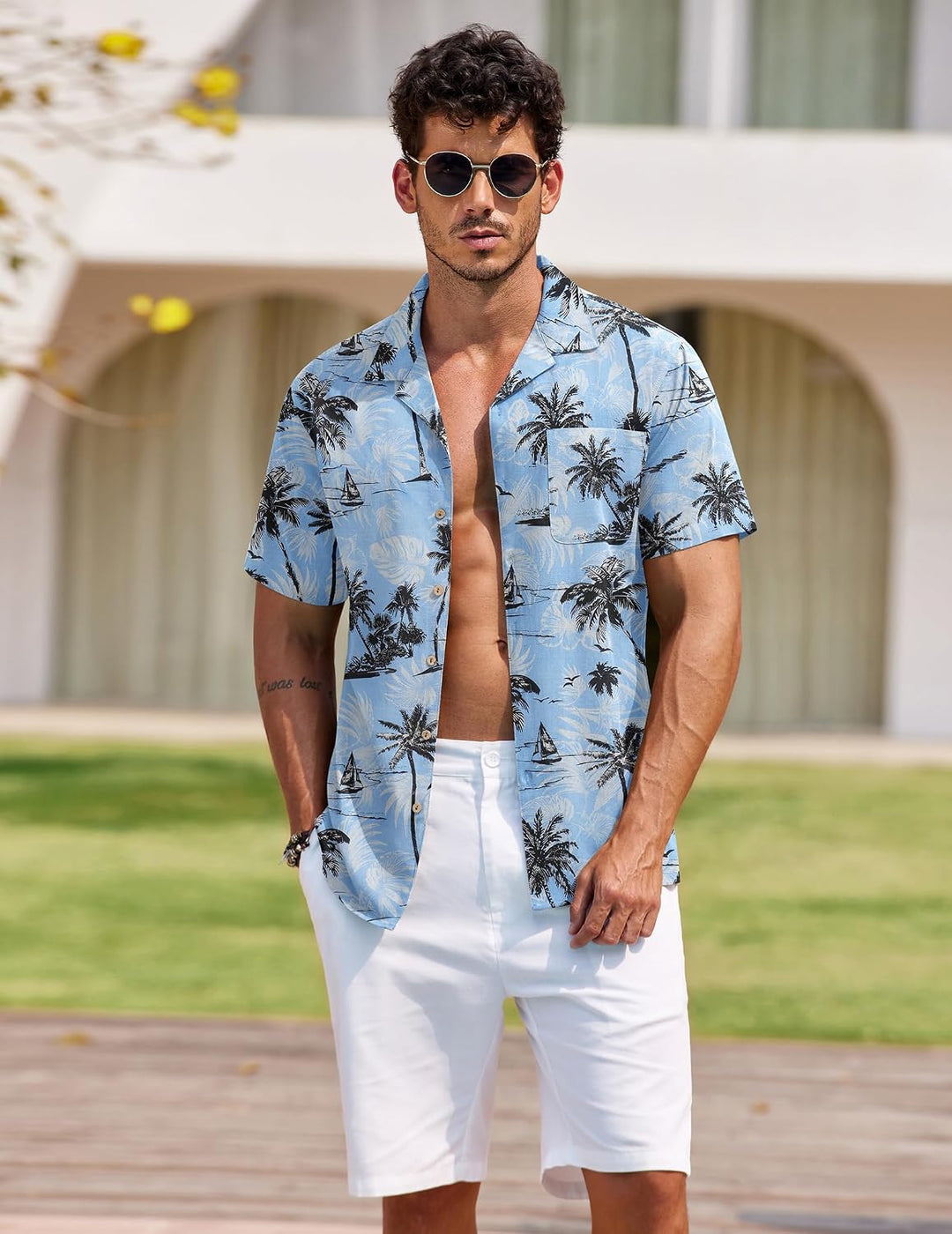 COOFANDY Leinenhemd Herren Hemd Sommer Kurzarm Herrenhemd Freizeit Sommer Hemden Einfarbig Basic Bea