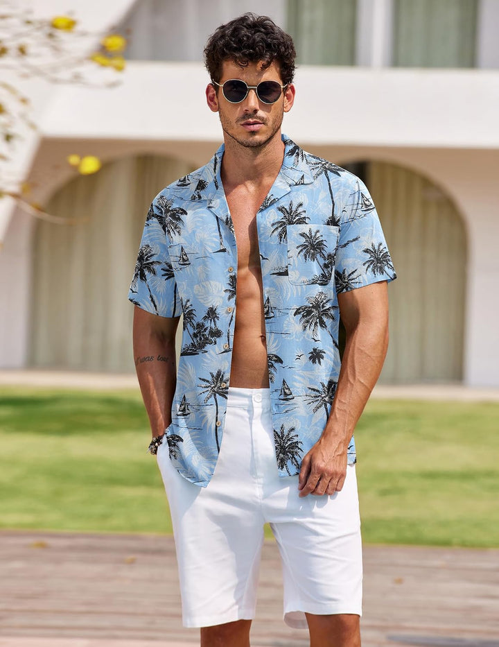 COOFANDY Leinenhemd Herren Hemd Sommer Kurzarm Herrenhemd Freizeit Sommer Hemden Einfarbig Basic Bea