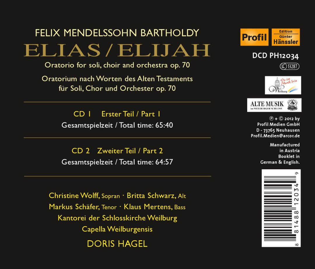 MENDELSSOHN: Elias, Audio-CD