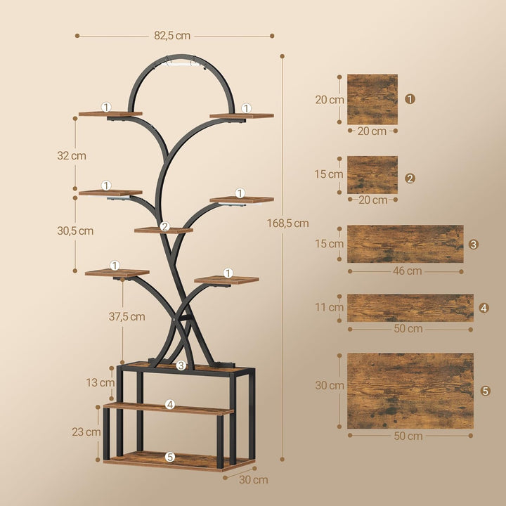 Hzuaneri Pflanzenständer mit Wachstumslicht, Metall-Holz-Pflanzenregal mit 10 Etagen und 3 LEDs, Gee