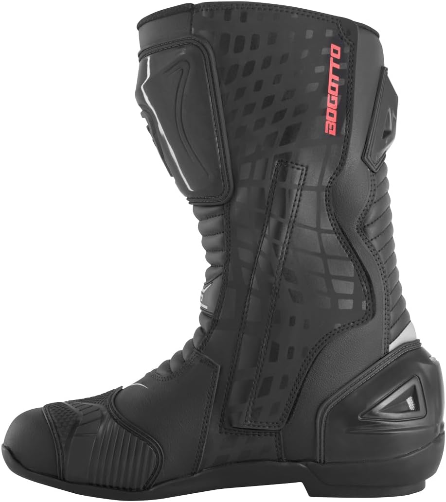 Bogotto Race-X Motorrad Stiefel, schwarz, 46 | Belüftet 46 EU Schwarz, 46 EU Schwarz