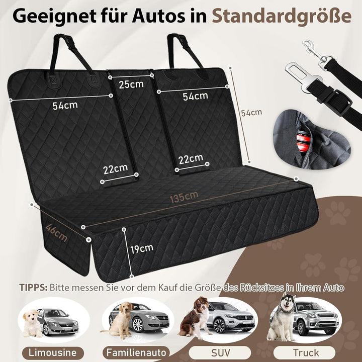 Angooni Auto Hundedecke Rücksitz - Hundedecke Auto Rückbank (135×120cm) - Wasserdicht, Rutsch, Kratz