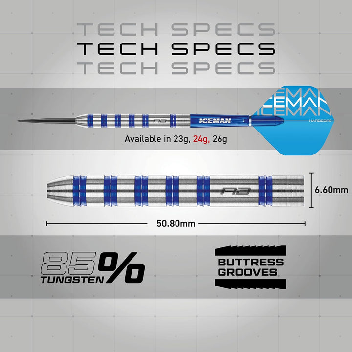 RED DRAGON Gerwyn Price Iceman Challenger Professional Tungsten Darts Set with Flights and Stems 24.