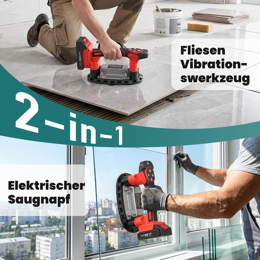 YEARTOP Fliesenrüttler Akku mit 225mm Saugheber Elektrisch 200KG Saugkraft | Kompatibel mit Makita 1