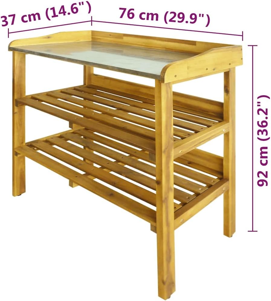 vidaXL Akazienholz Msssiv Pflanztisch mit 2 Ablageböden Pflanzentisch Gärtnertisch Blumentisch Garte