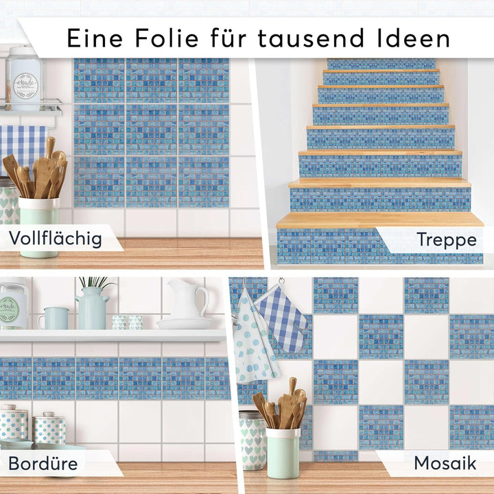 Aufkleber für Fliesen I Fliesensticker Vinyl Mosaikfliesen I Selbstklebende Dekorfolie zur Wandgesta