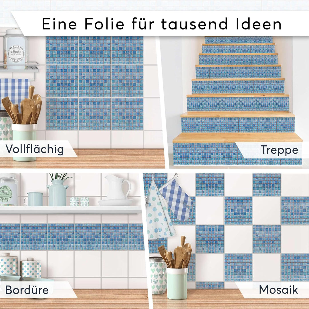Mosaik Fliesen-Folie I Deko-Aufkleber für Wandfliesen von Bad u. Küche I Fliesen-Sticker - selbskleb