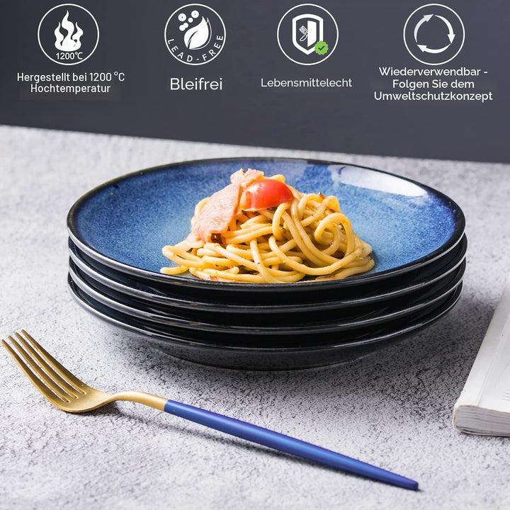 UNICASA Porzellan Tellerset, 26 cm grosse Salatteller Vintage Blau, Speiseteller Set 4-tlg Geschirrs