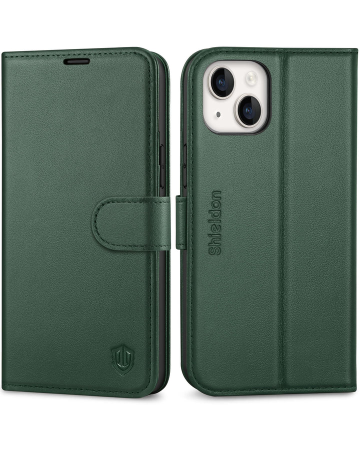 SHIELDON Hülle für iPhone 14 Plus, Handyhülle [Echtleder] [Kartenfach] [Standfunktion] [Magnetversch