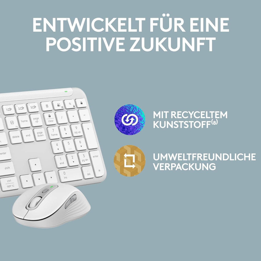 Logitech MK950 Signature Slim kabelloses Tastatur-Maus-Set, schlankes Design, leise tippen, Wechsel