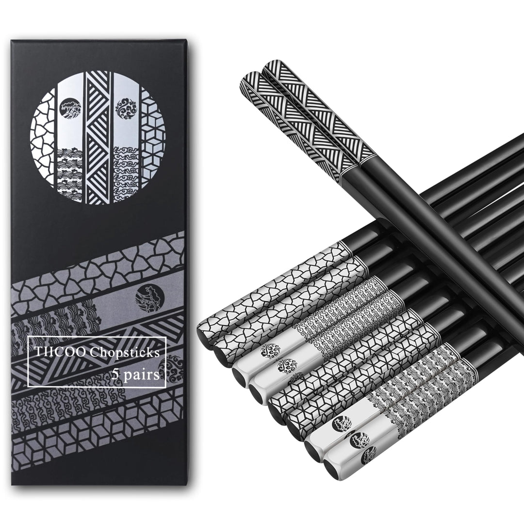 TIICOO Edelstahl-Essstäbchen Wiederverwendbar 18/8 Edelstahl lasergraviert Premium-Titan Spülmaschin