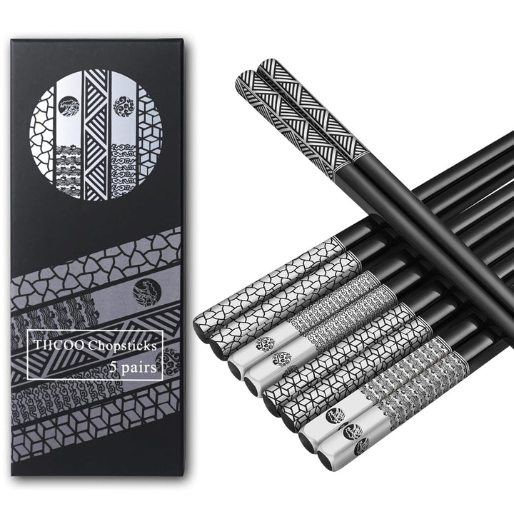 TIICOO Edelstahl-Essstäbchen Wiederverwendbar 18/8 Edelstahl lasergraviert Premium-Titan Spülmaschin
