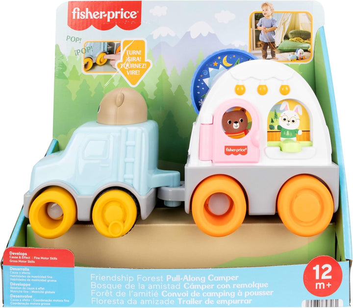 Fisher-Price Baby und Kleinkind Camping-Freunde Camper zum Ziehen Fahrzeug für sensorische Aktivität