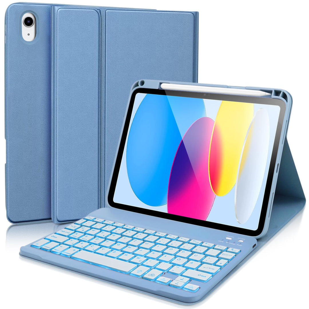 AGARELE Tastatur Hülle für iPad 10 Generation Hülle mit Tastatur 10,9 Zoll 2022-7 Farben Beleuchtete
