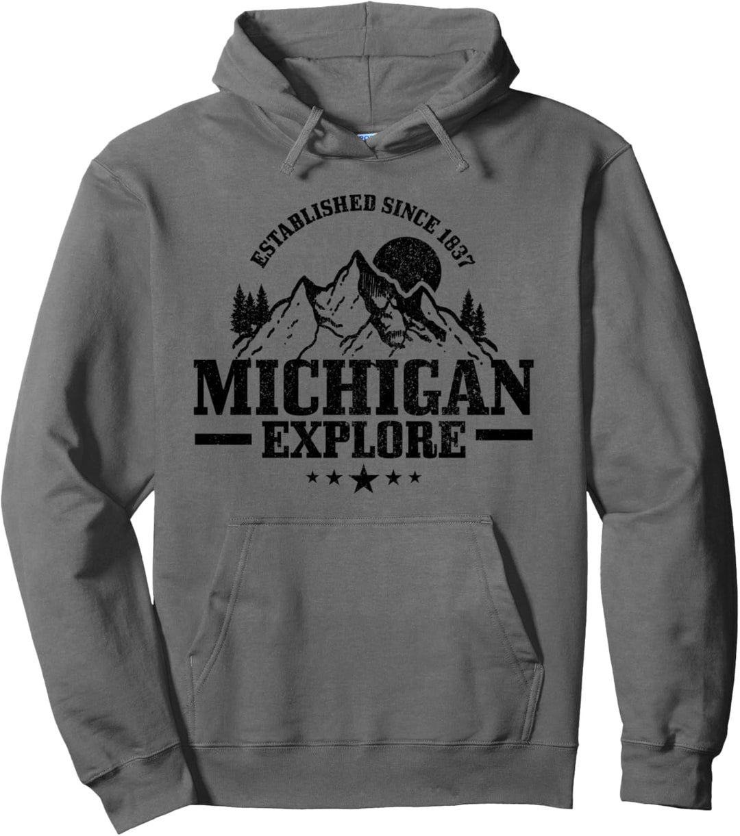 Michigan Est. 1837 Vintage Berge Outdoor USA Souvenir Pullover Hoodie