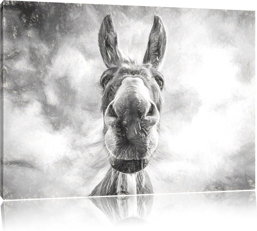 Pixxprint Lustiger Esel Kunst Kohle Effekt, Format: 100x70 auf Leinwand, 100x70