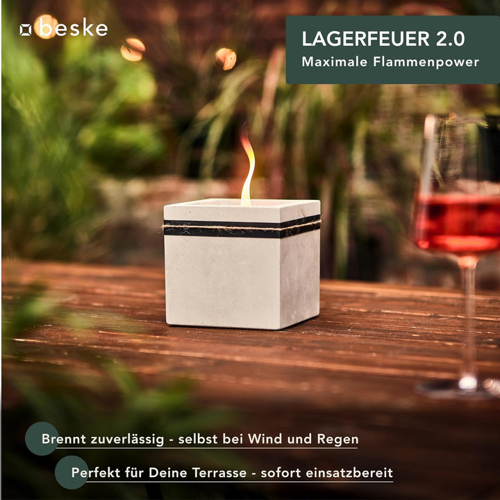 beske Betonfeuer® - DAS ORIGINAL | Modell 'Kea' | 13x13x13cm mit Dauerdocht | Premium Kerzenfresser