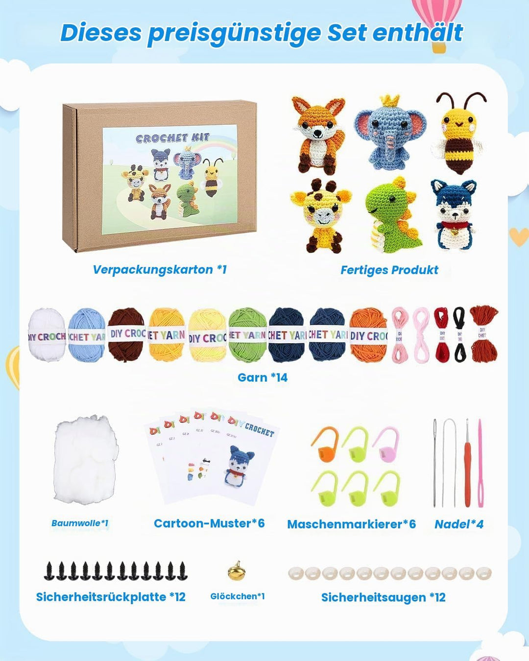 Mixara 6 Häkelset für Anfänger,Stricken für Anfänger Set, Häkelset Kinder, Häkelset Kinder für Anfän