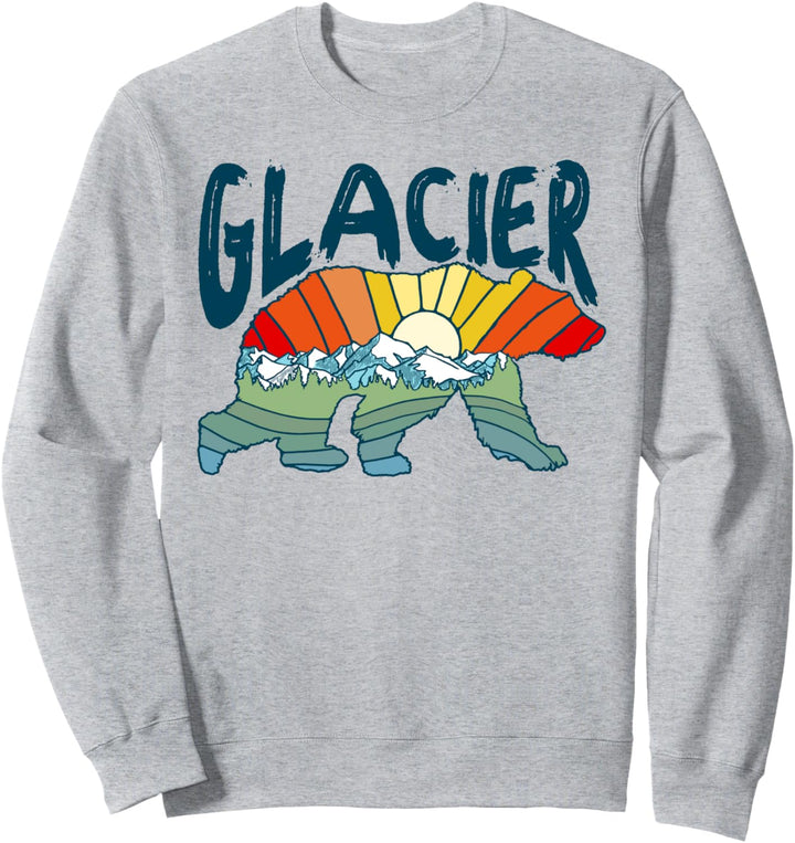 Glacier National Park Grizzly Bear Colorful Nature Art Retro Sweatshirt