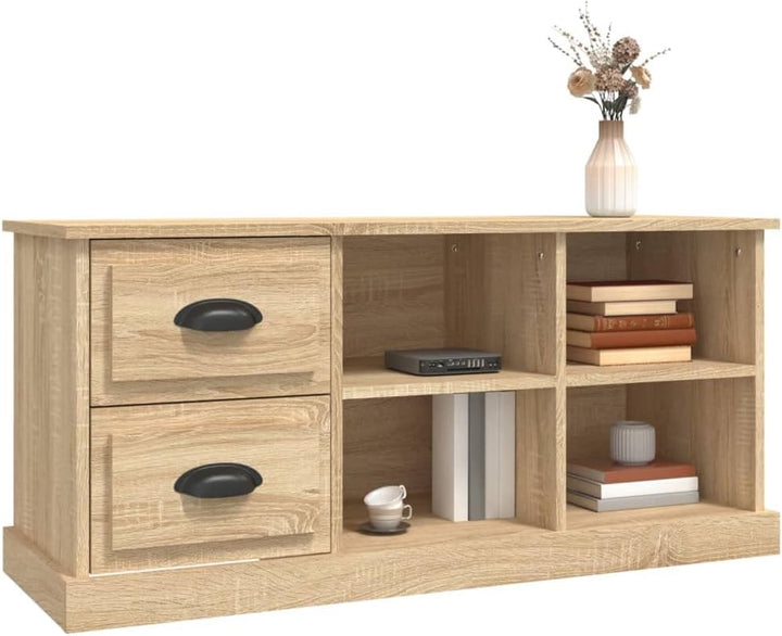 vidaXL TV Schrank, Fernsehtisch mit 2 Schubladen 4 Fächern, Fernsehschrank Lowboard für Wohnzimmer S