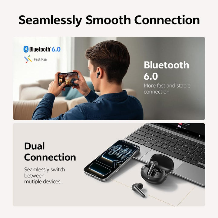 QCY Melobuds N60 In Ear Kopfhörer Bluetooth Noise Cancelling,Bluetooth kopfhörer mit -56dB Adaptive