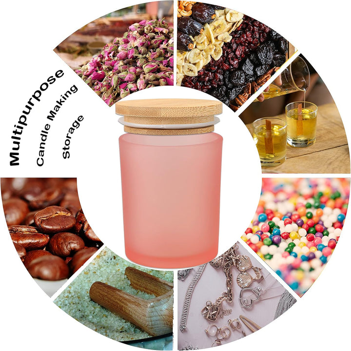 MILIVIXAY Mattierte rosa Kerzengläser aus Glas mit Deckeln und Kerzenherstellungs-Sets, leere Kerzen