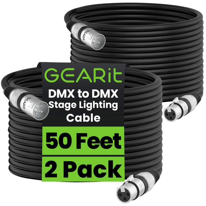 GearIT DMX auf DMX Bühnenbeleuchtungskabel (15 m, 2er-Pack) DMX Stecker auf Buchse (XLR-kompatibel),