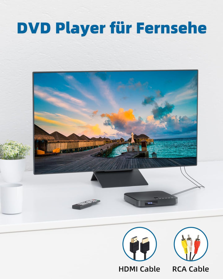 DVD Player Für Fernseher, Mini DVD Player HDMI 1080P, Allen Regionen, Anti-Shock, unterstützt USB/TF
