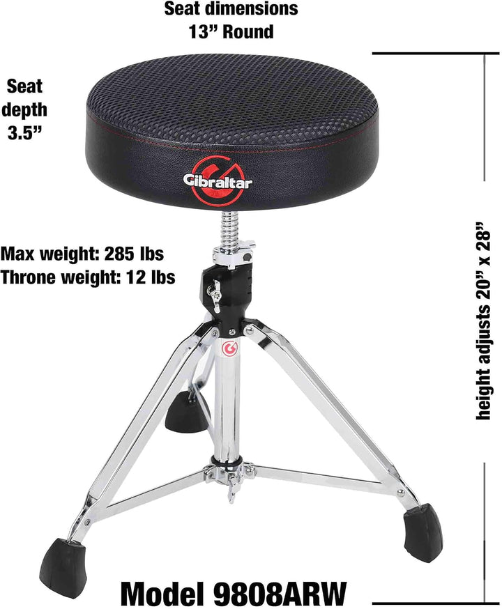 Gibraltar Schlagzeughocker, Drumhocker 9800 Series Air Tech, 9808ARW (Durchmesser: 35cm, Dry-Mesh St