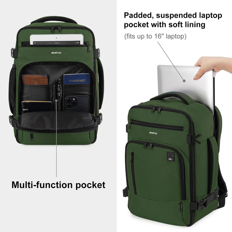 ECOHUB Rucksack 40x20x25 für Ryanair Flugzeug Reiserucksack Handgepäck Gepäck Laptop Daypacks PET-Re