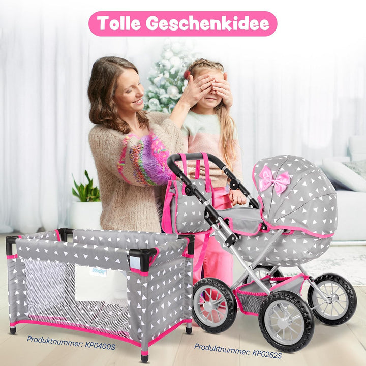 Kinderplay Puppenbett | Puppen Bett Spielzeug - Puppenreisebett für Baby Born | Baby Annabell Puppen