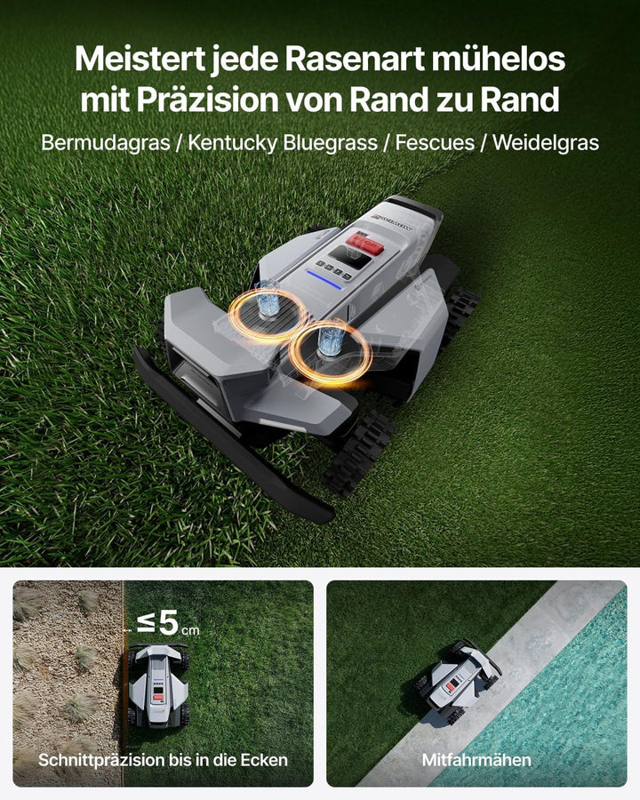 Segway Navimow X420 Mähroboter ohne Begrenzungskabel für 2000 ㎡, Zero-Turn AWD für 84% Steigungen, N