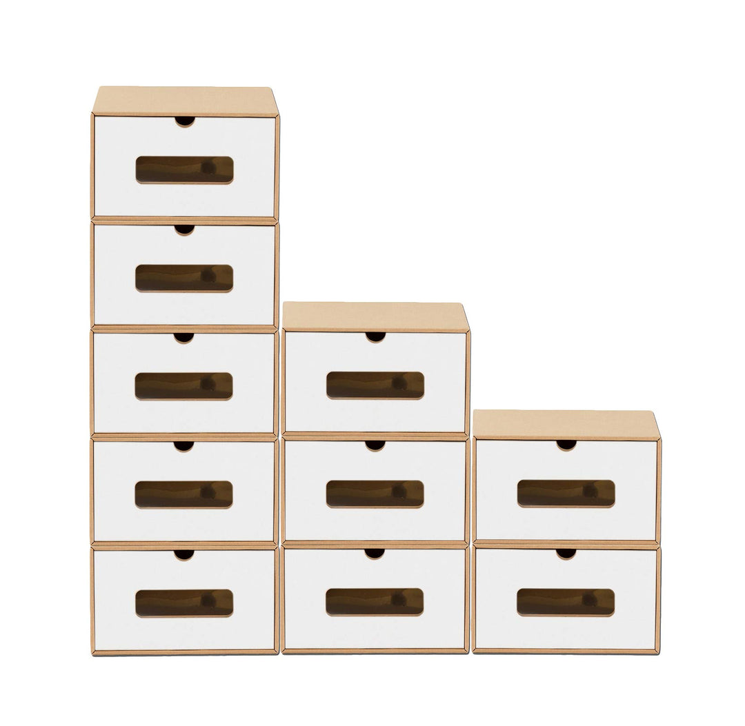 BigDean 10er Boxen-Set mit Sichtfenster & Schublade - Pappkarton aus Kraftpapier - Schuhbox Spielzeu