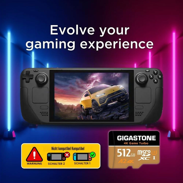 Gigastone 4K Game Turbo 512GB MicroSDXC Speicherkarte und SD Adapter mit A2 App-Leistung bis zu 100/