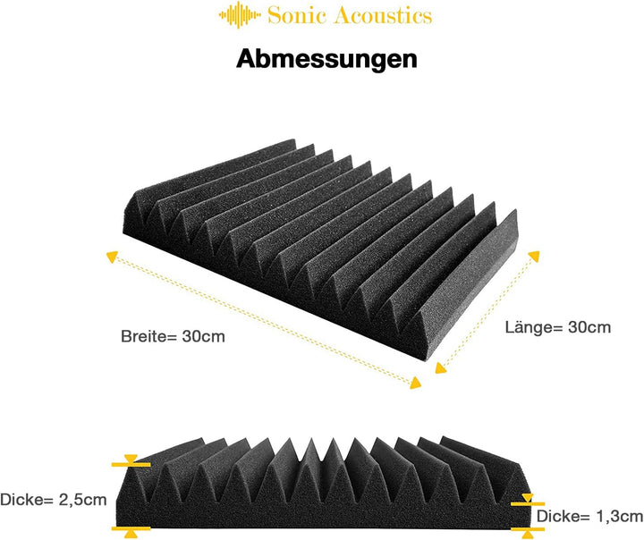 Fstop Labs 12 Stücke Akustikschaumstoff, 2,5x30x30 cm, 3D Hochdichte Schallabsorber Wand, Hall-Echo-