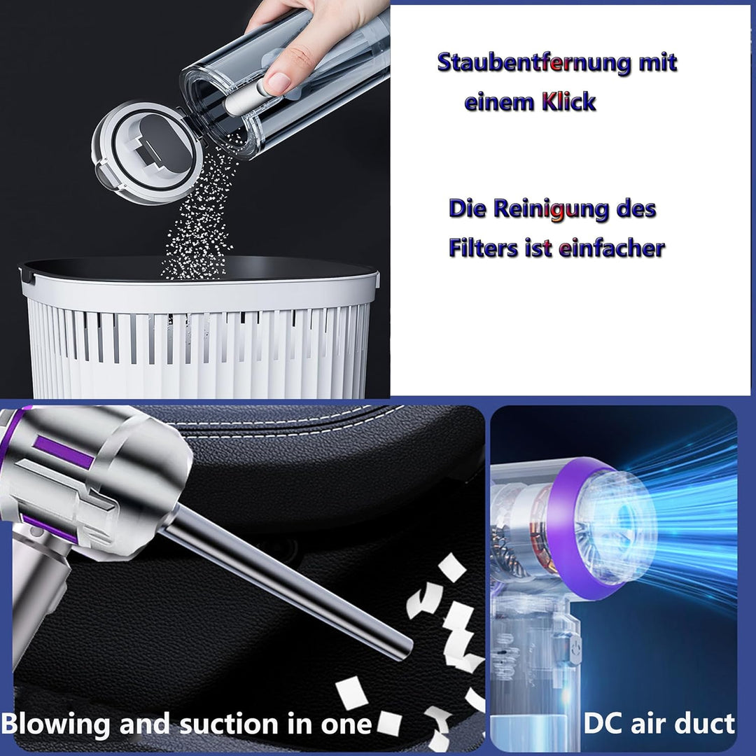 Handstaubsauger Akku Schnurloser, 22000PA Auto-Staubsauger mit Hoher Leistung, 4-in-1 Kabelloser Aut