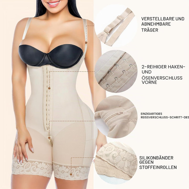 YIANNA Shapewear Damen Bauchweg Stark Formend Hohe Kompression Body Shaper Bodysuit Miederbody Fajas
